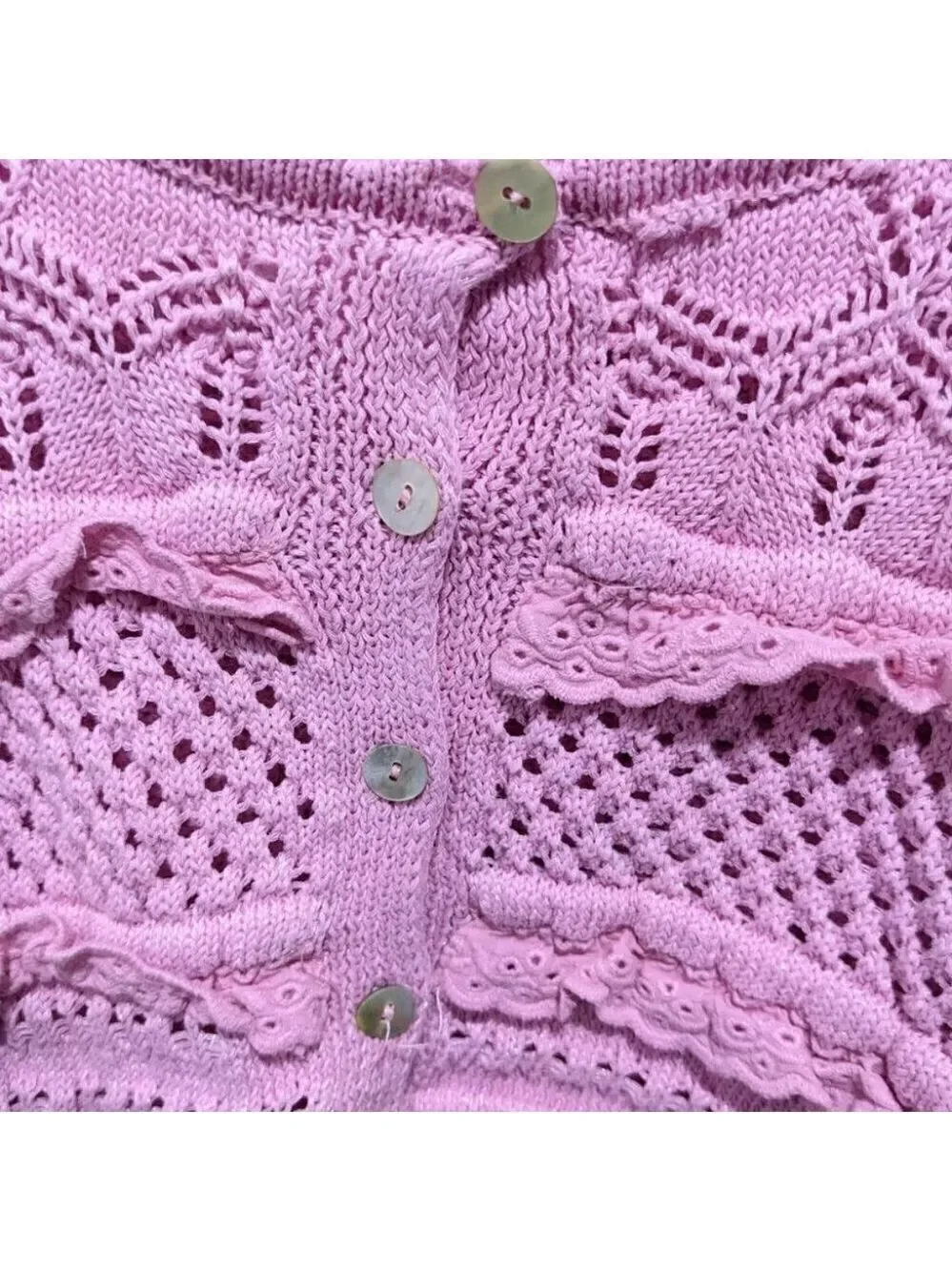 Zara | Short Sleeve Pink Lace Crochet Cardigan - Picture 5 of 11
